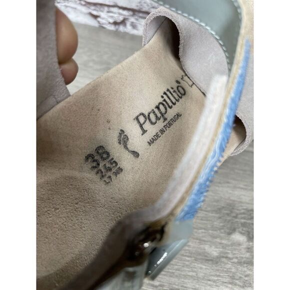 Birkenstock Papillio Grey Nubuck Suede Teal Patent Cork Wedge Sandals Women 38EU - Picture 8 of 16